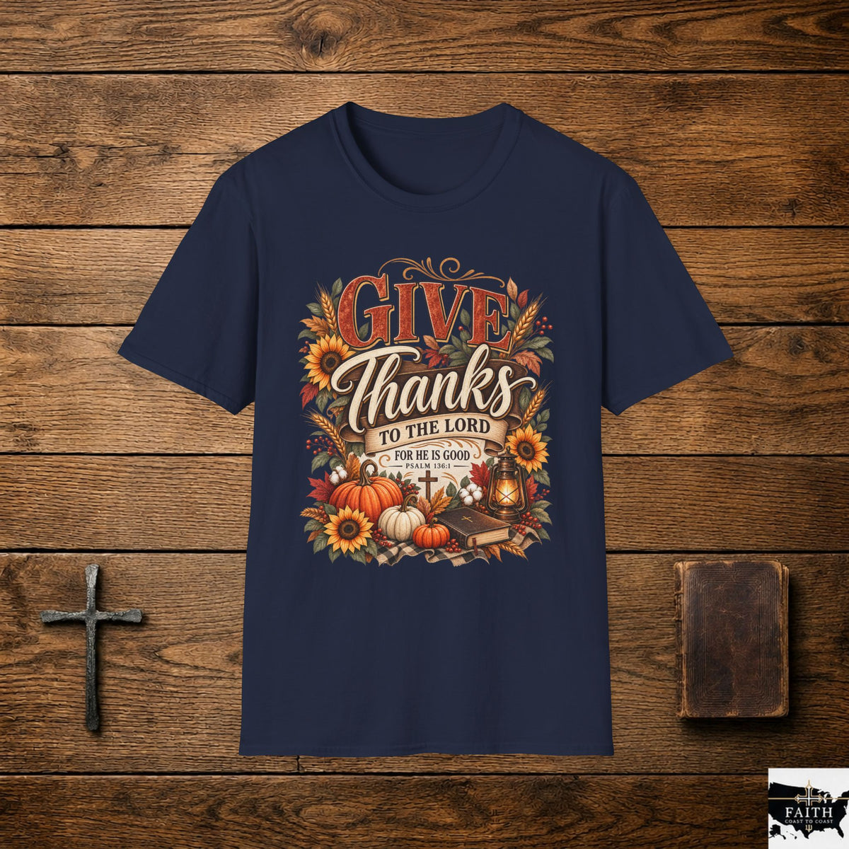 Give Thanks fall pumpkin sunflower T-Shirt