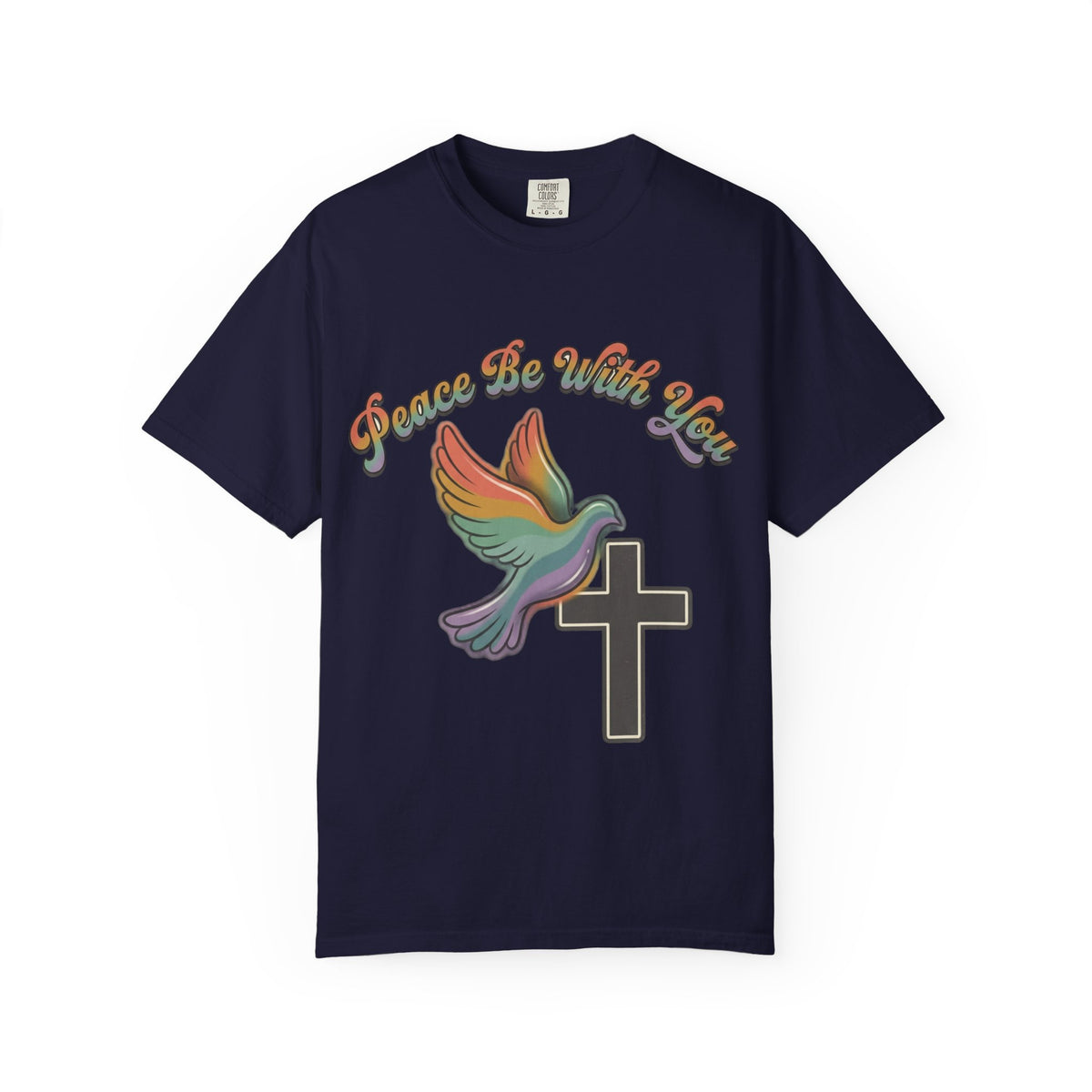Peace Be With You Dove Cross T-Shirt | Rainbow Dove Christian Tee