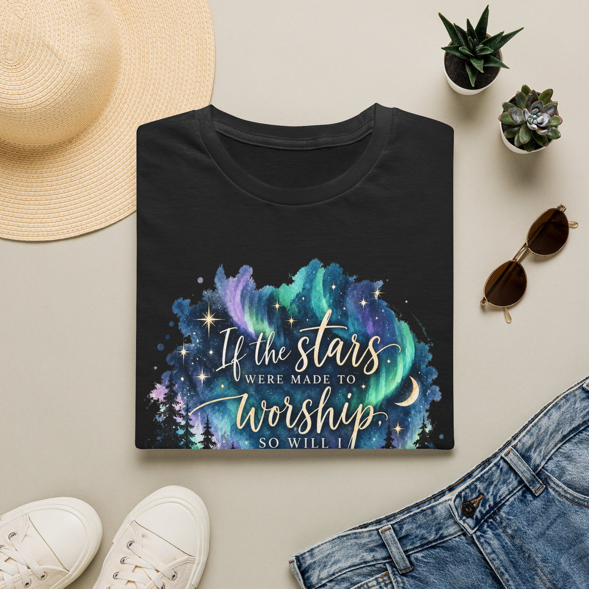 Worship Under the Stars T-Shirt — "If the stars were made to worship" Christian Faith Tee