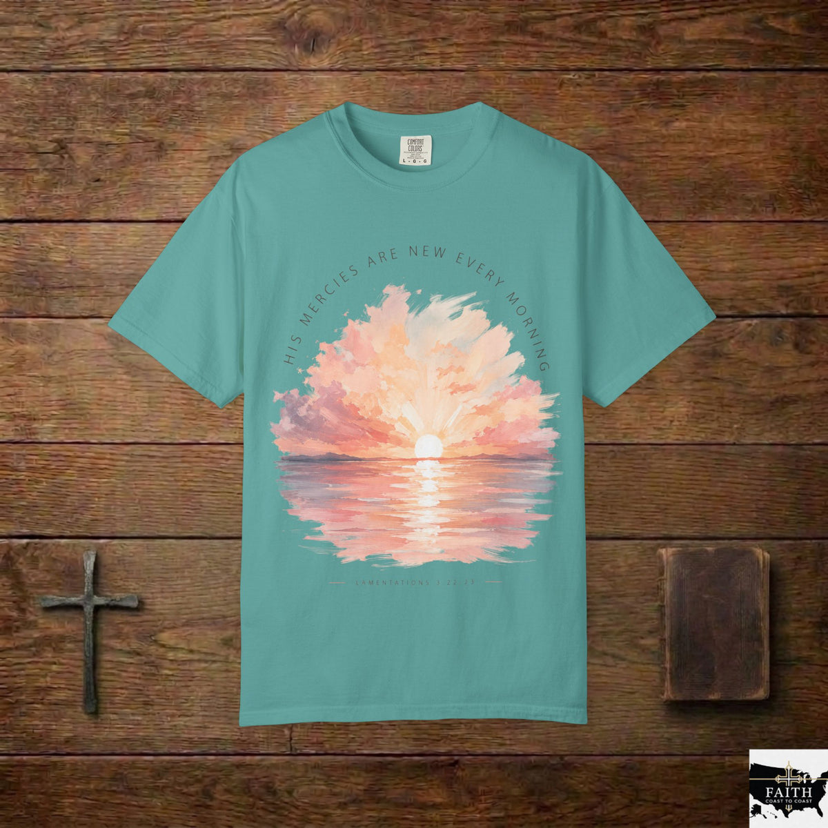 Sunset Reflection T-Shirt — "His Mercy Is New Every Morning" Christian Inspirational Tee