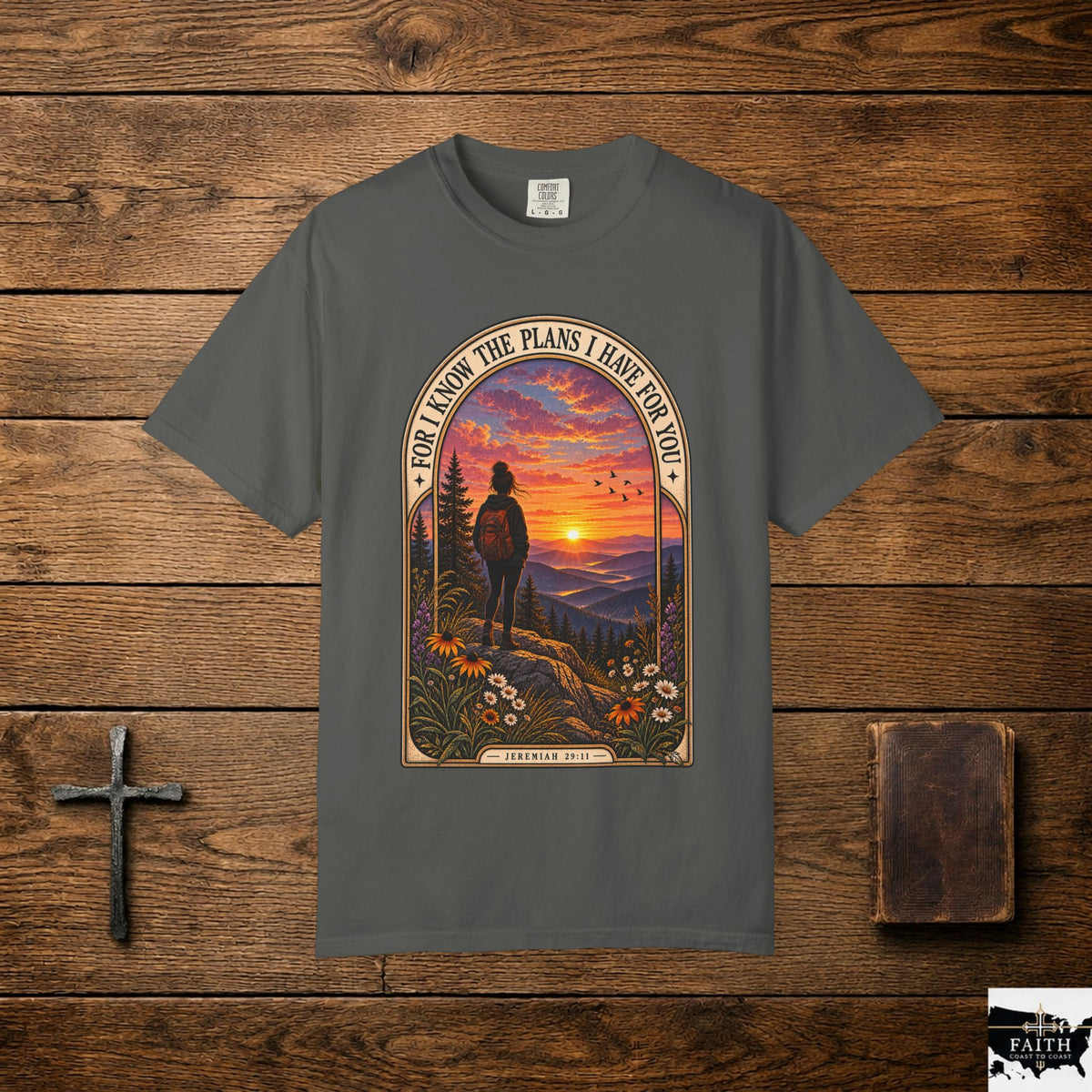 Sunset Hiker T‑Shirt — "For I Know the Plans I Have for You" Inspirational Graphic Tee