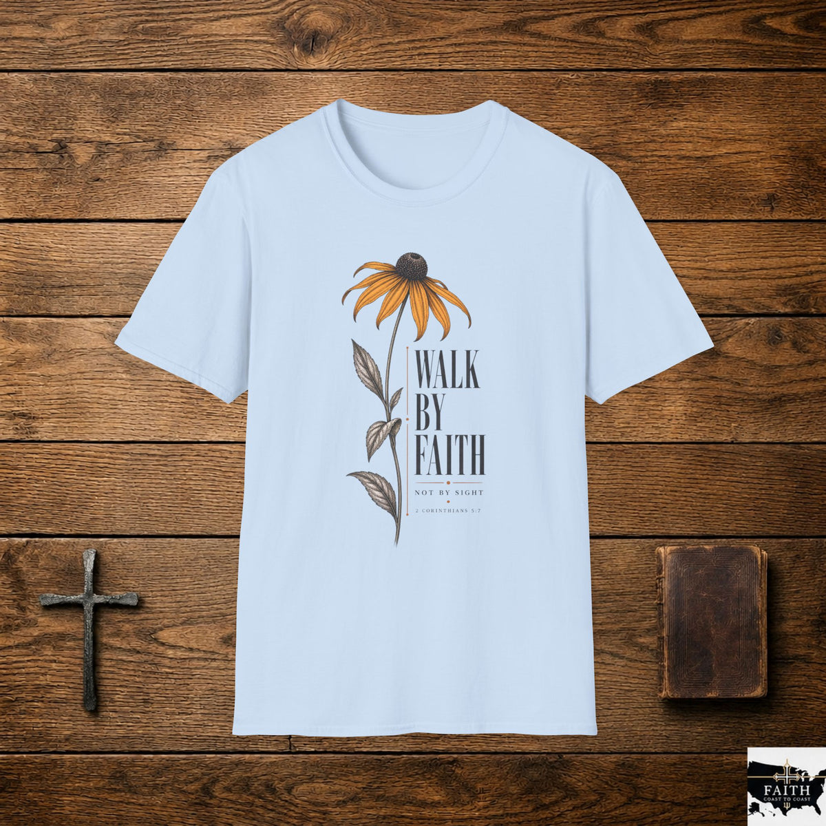 Walk By Faith Black-Eyed Susan T-Shirt | Floral Scripture Tee