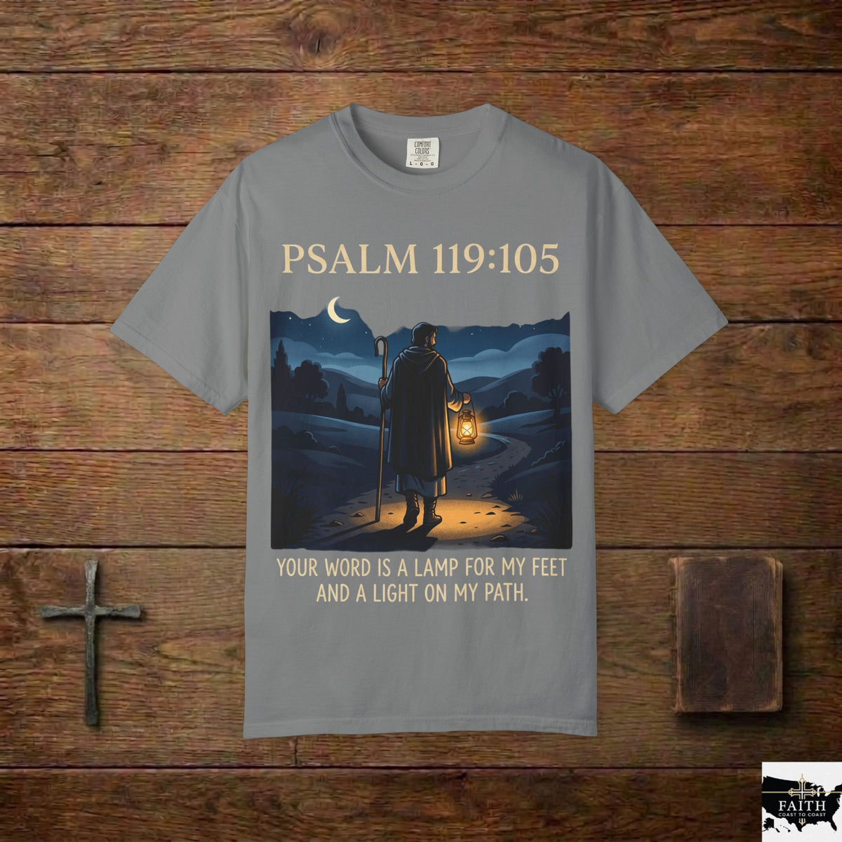 Psalm 119:105 Lantern Shepherd T-Shirt — "Your Word Is a Lamp for My Feet" Christian Tee