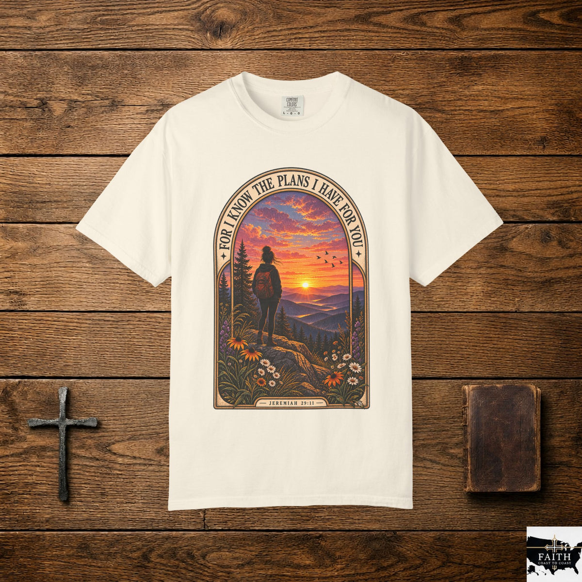 Sunset Hiker T‑Shirt — "For I Know the Plans I Have for You" Inspirational Graphic Tee