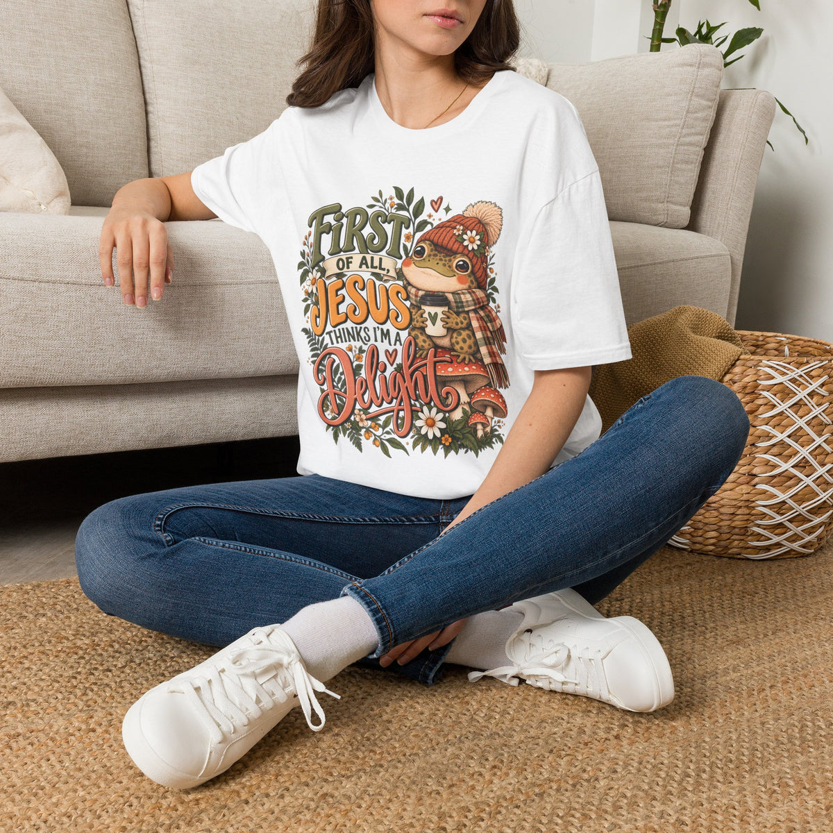 First of All Jesus Fall Frog T-Shirt — Cute Autumn Christian Tee