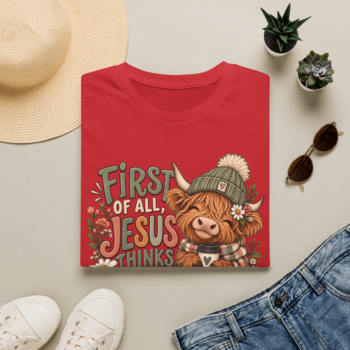 First of All Jesus Thinks I’m Delightful Cow Graphic T-Shirt
