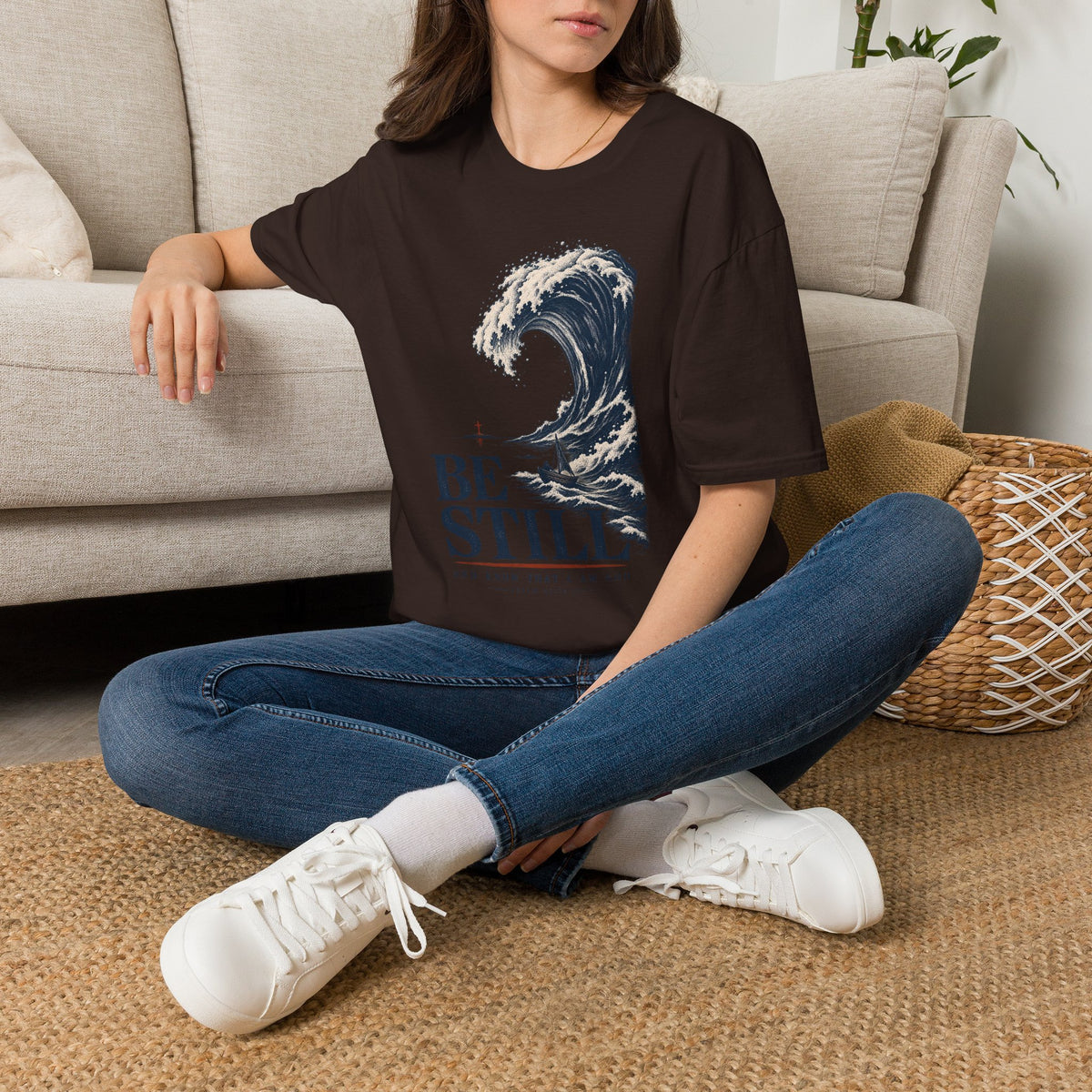 T-Shirt — "Be Still" Wave Graphic Tee | Calming Ocean Spiritual Apparel