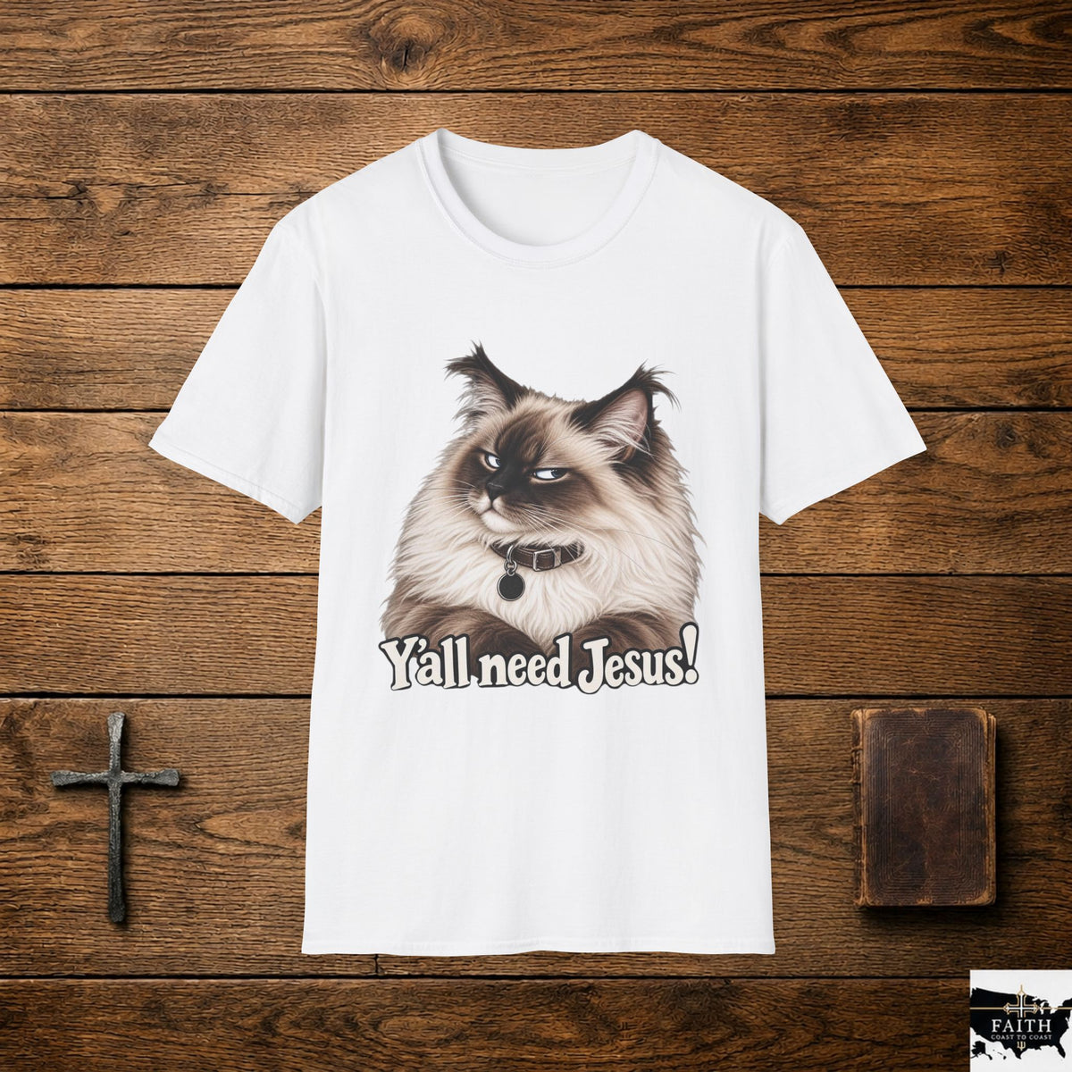 Grumpy Ragdoll Cat Y'all Need Jesus T-Shirt | Faith Humorous Christian Tee