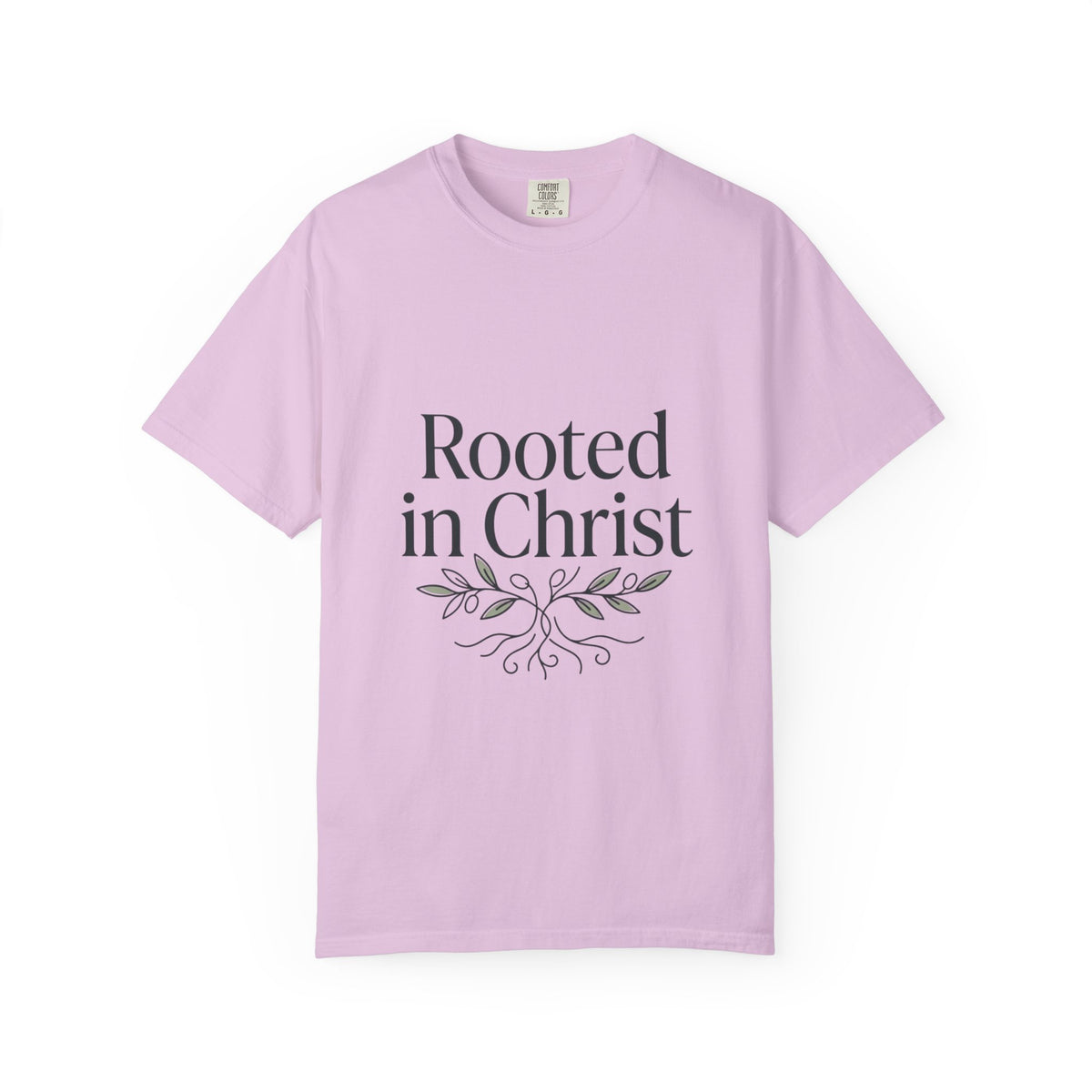 Rooted in Christ T-shirt | Christian Faith Typography with Leaf Roots