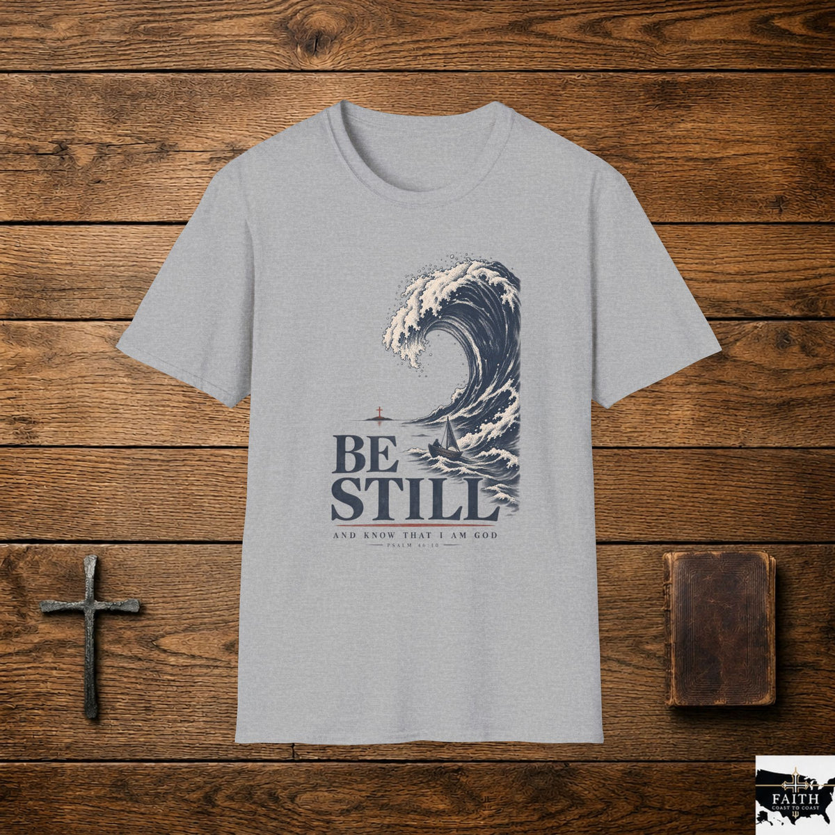 T-Shirt — "Be Still" Wave Graphic Tee | Calming Ocean Spiritual Apparel