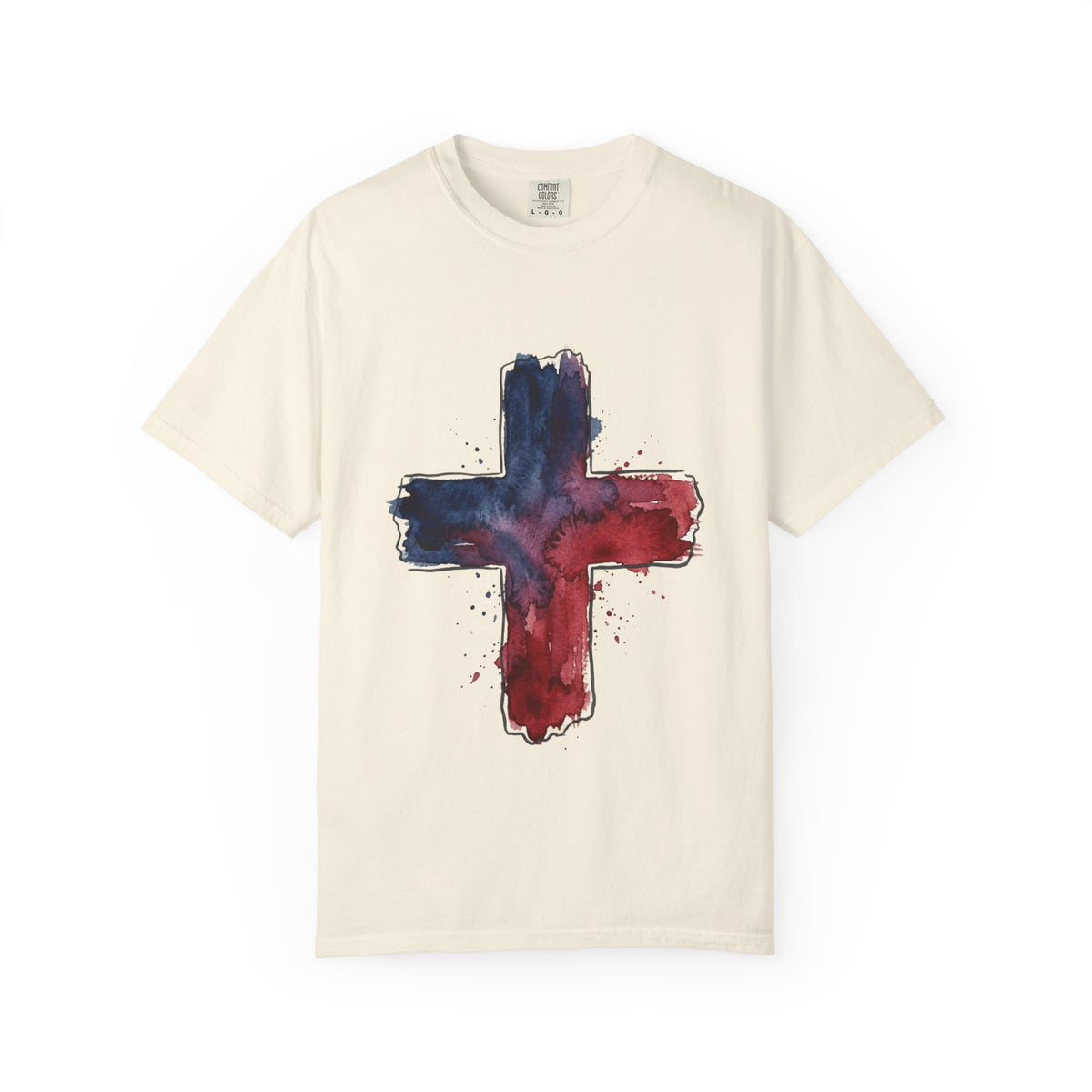 Watercolor Cross T-Shirt | Red Blue Abstract Christian Design