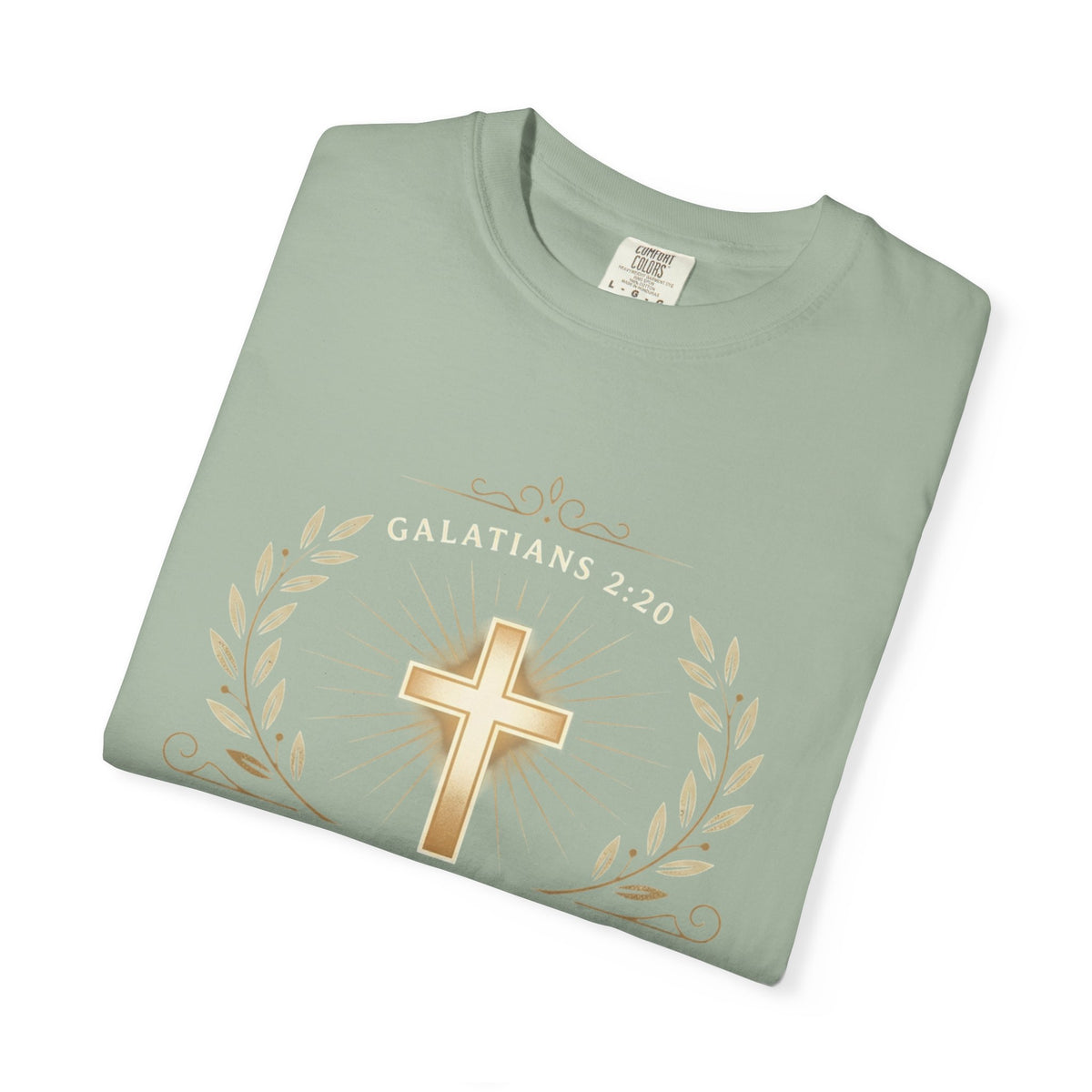 Christian Faith T-Shirt — "It Is No Longer I Who Live, But Christ Lives in Me" (Galatians 2:20)