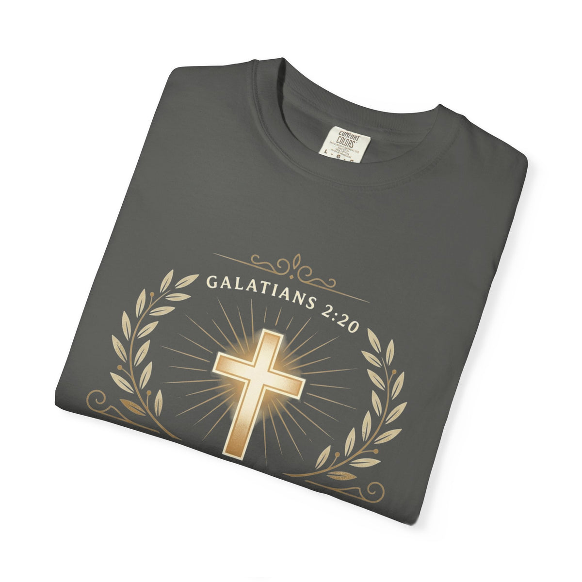 Christian Faith T-Shirt — "It Is No Longer I Who Live, But Christ Lives in Me" (Galatians 2:20)