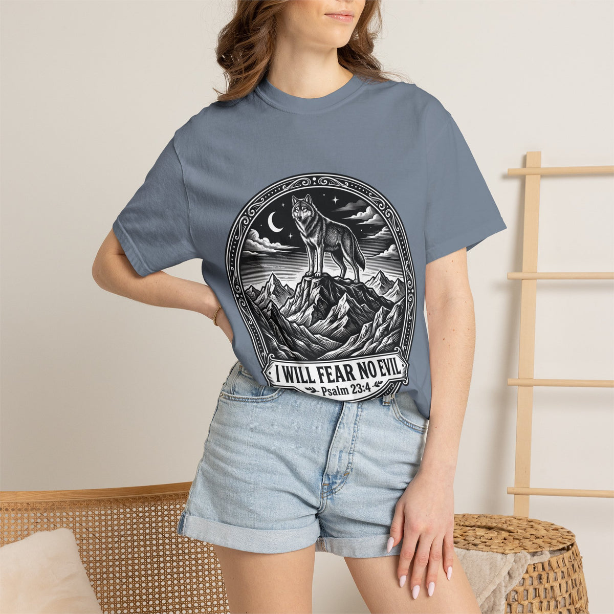 Psalm 23:4 'I Will Fear No Evil' Wolf T-Shirt