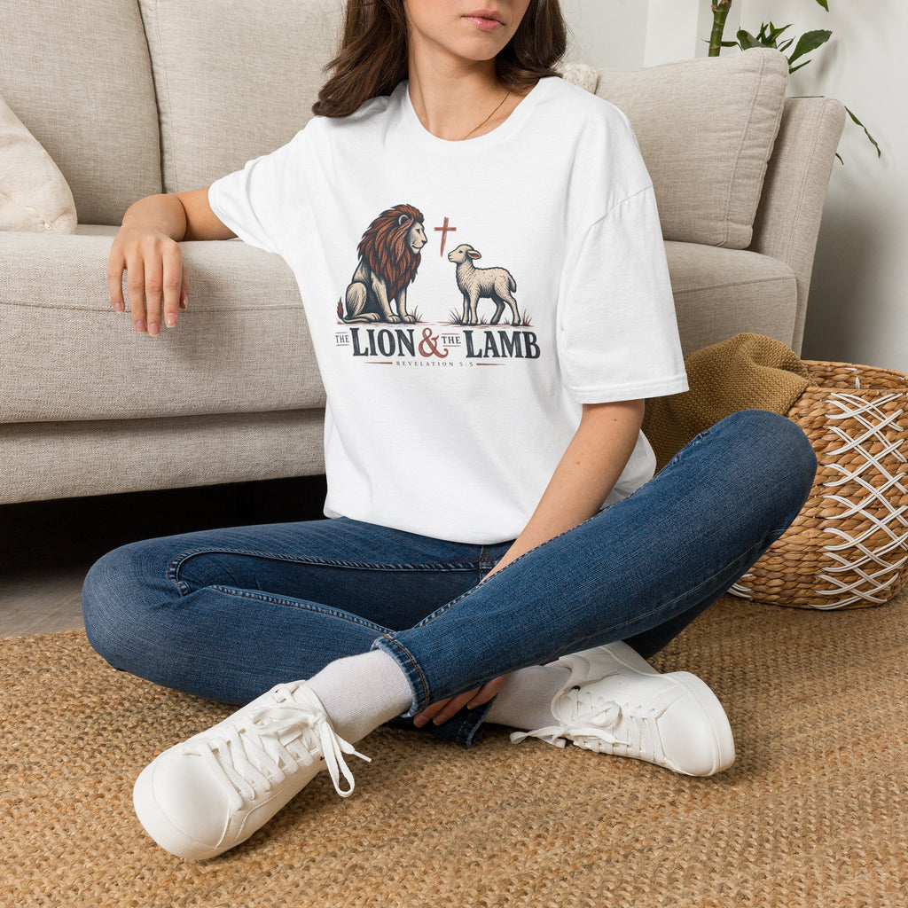 Lion & Lamb Christian T-Shirt — Faith Cross Graphic Tee