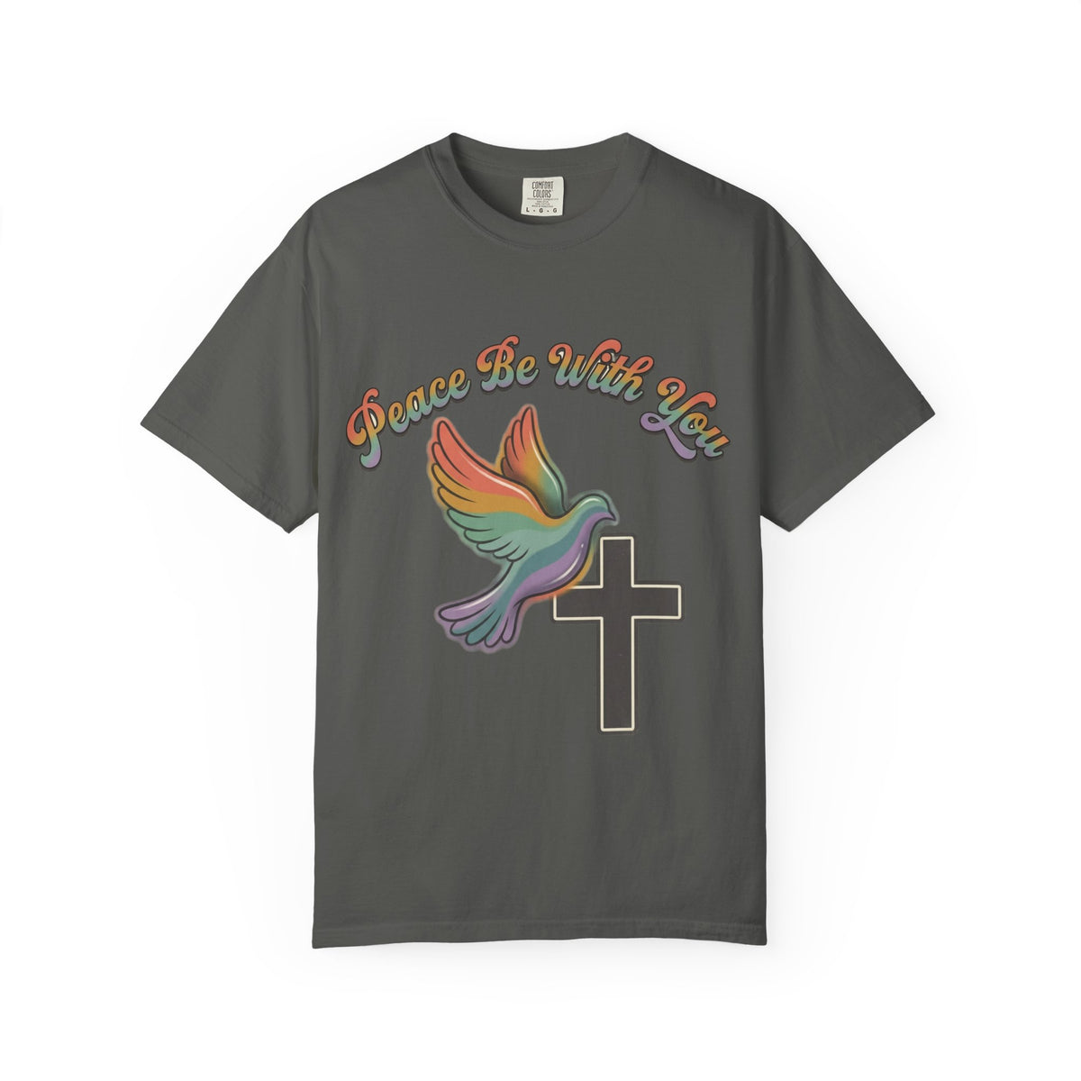 Peace Be With You Dove Cross T-Shirt | Rainbow Dove Christian Tee