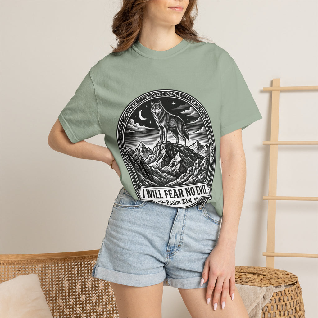 Psalm 23:4 'I Will Fear No Evil' Wolf T-Shirt