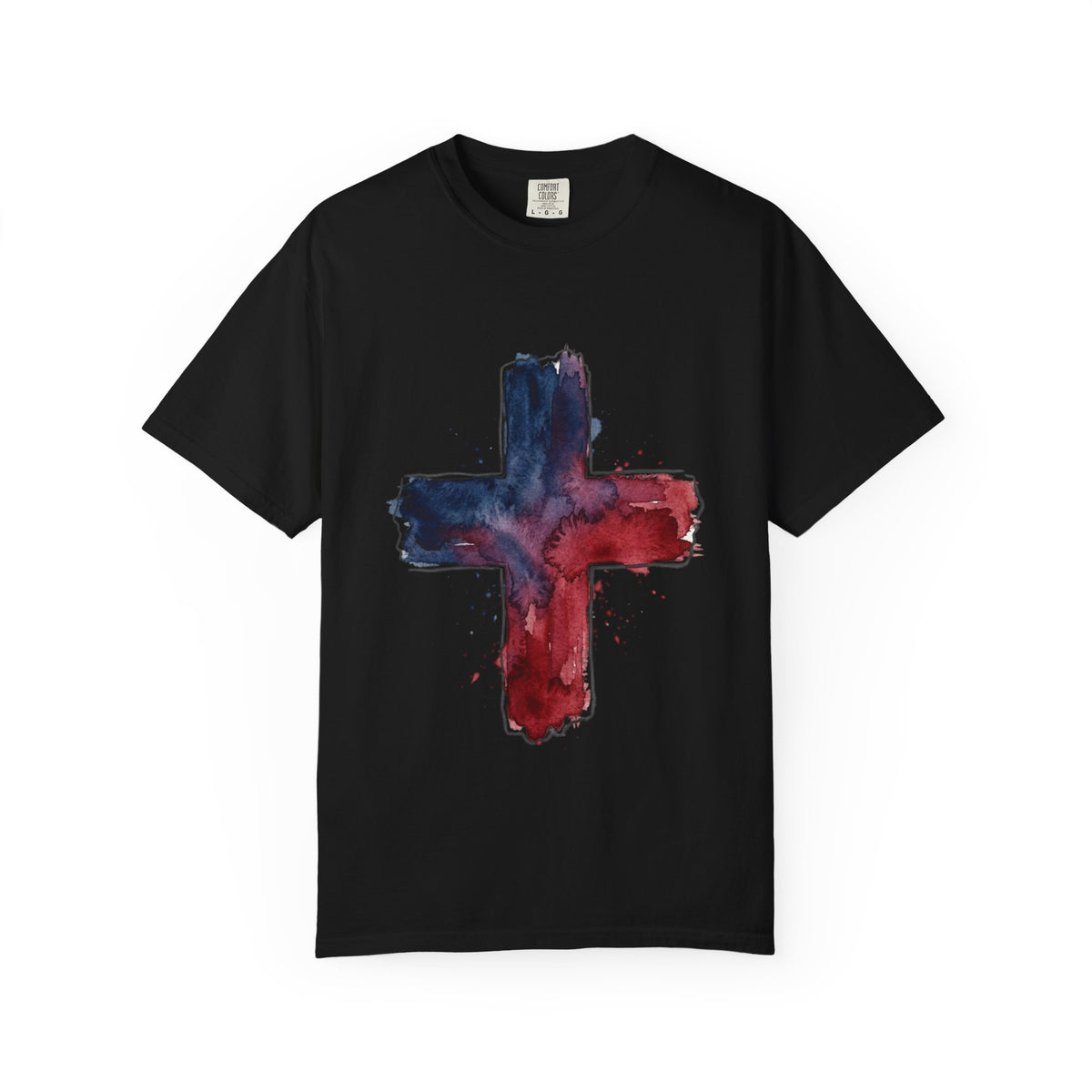 Watercolor Cross T-Shirt | Red Blue Abstract Christian Design