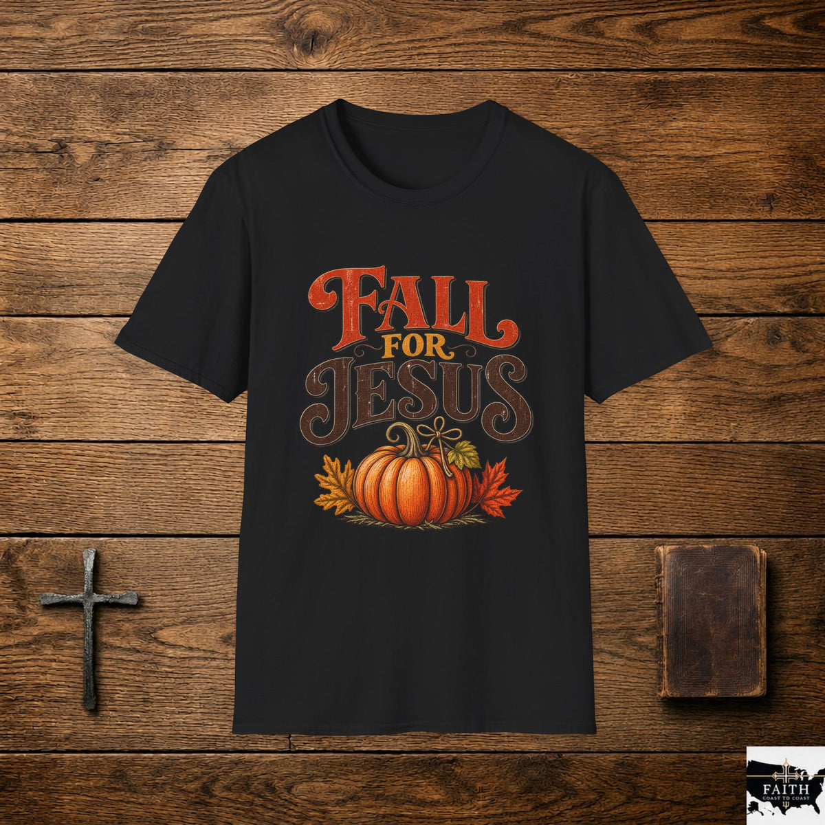 Fall for Jesus T-Shirt | Pumpkin Leaves Typography, Autumn Christian Tee