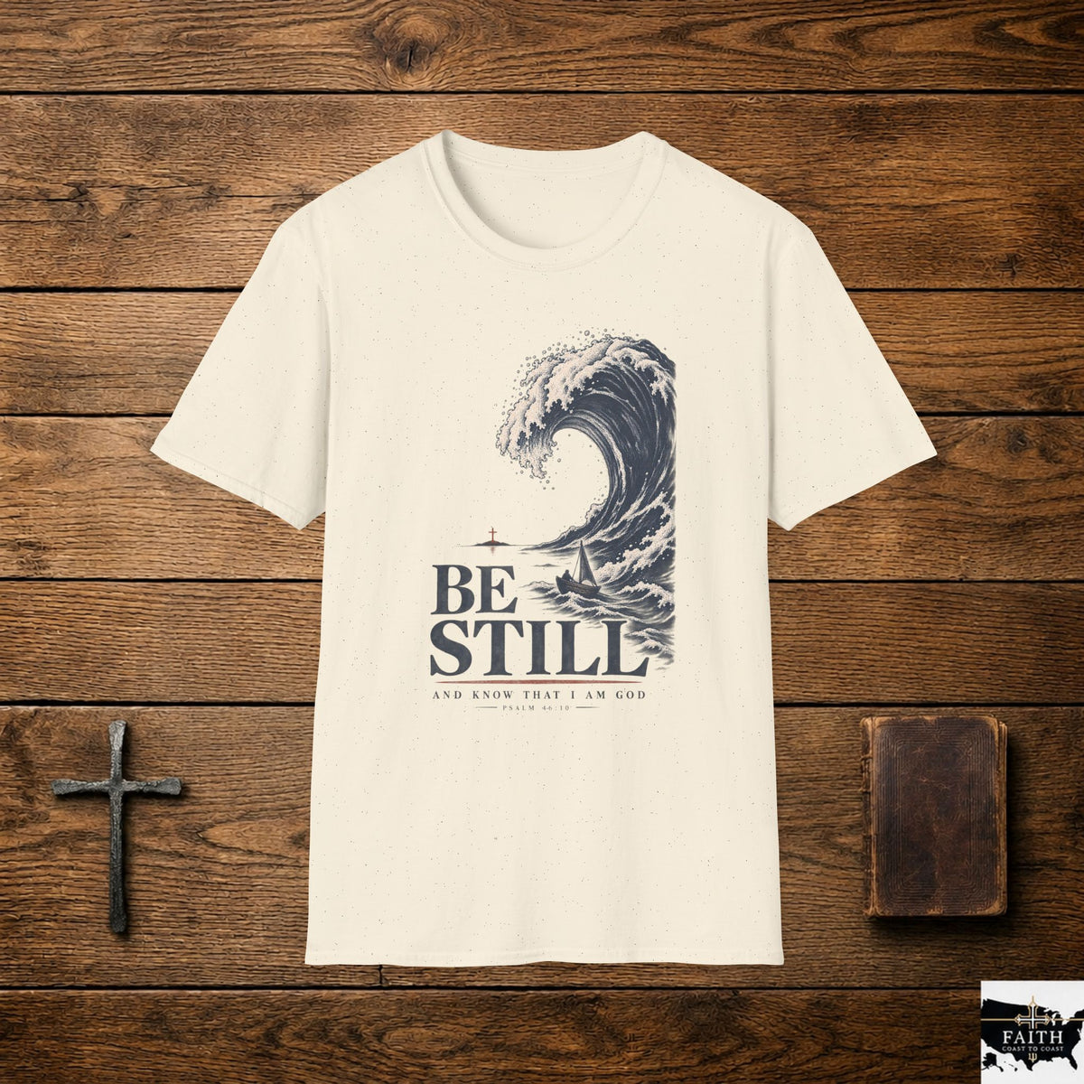 T-Shirt — "Be Still" Wave Graphic Tee | Calming Ocean Spiritual Apparel