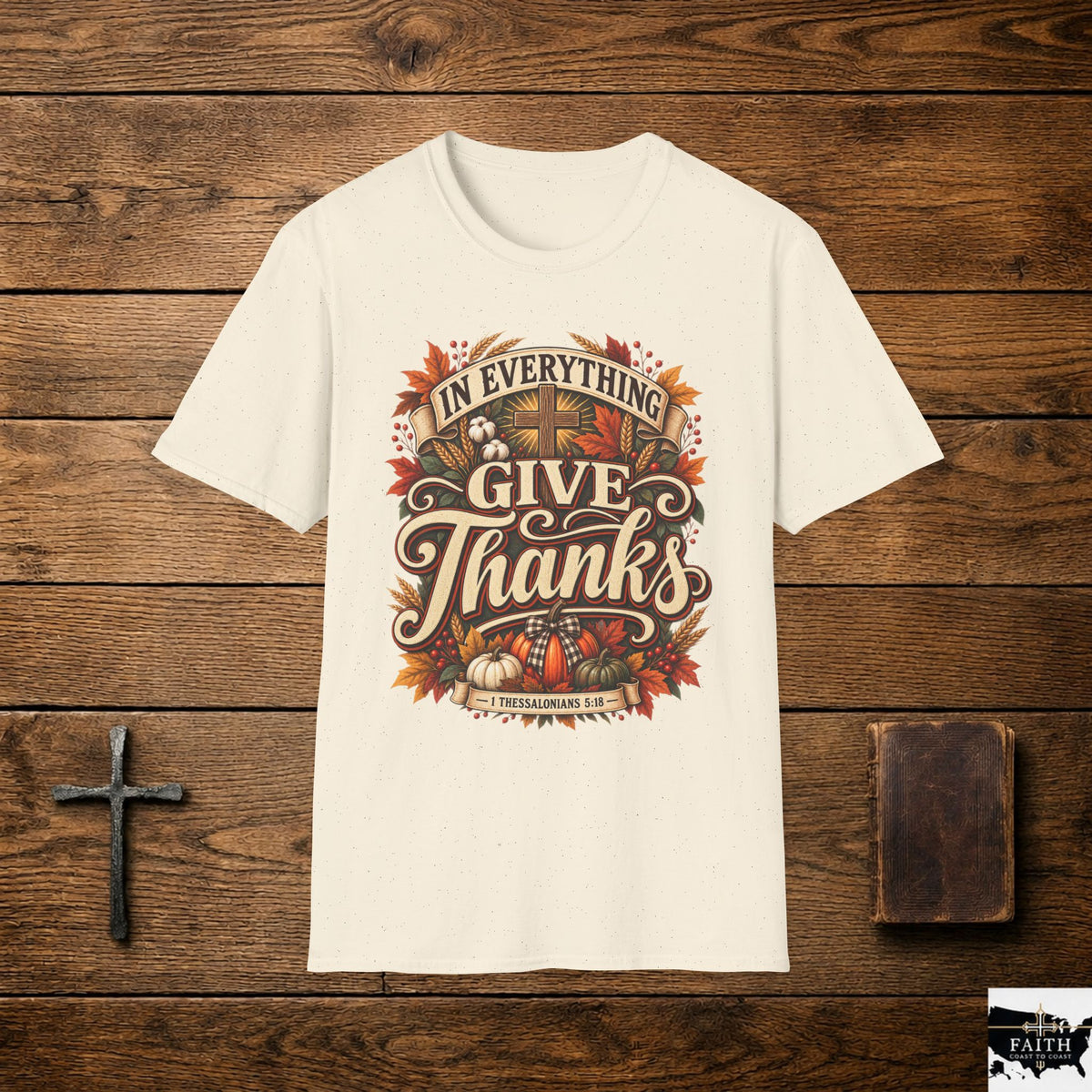Give Thanks design T-Shirt | Fall Thanksgiving pumpkin cross harvest