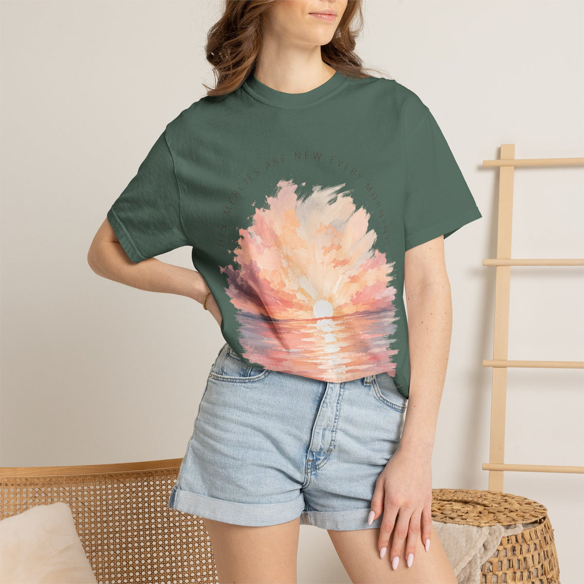 Sunset Reflection T-Shirt — "His Mercy Is New Every Morning" Christian Inspirational Tee