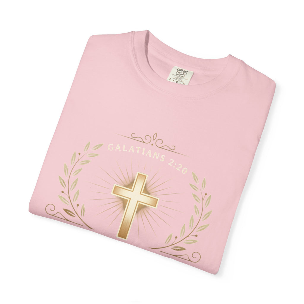 Christian Faith T-Shirt — "It Is No Longer I Who Live, But Christ Lives in Me" (Galatians 2:20)