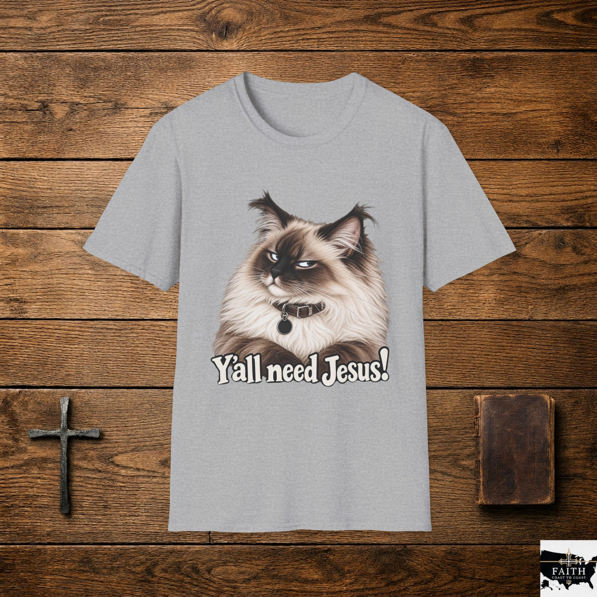 Grumpy Ragdoll Cat Y'all Need Jesus T-Shirt | Faith Humorous Christian Tee