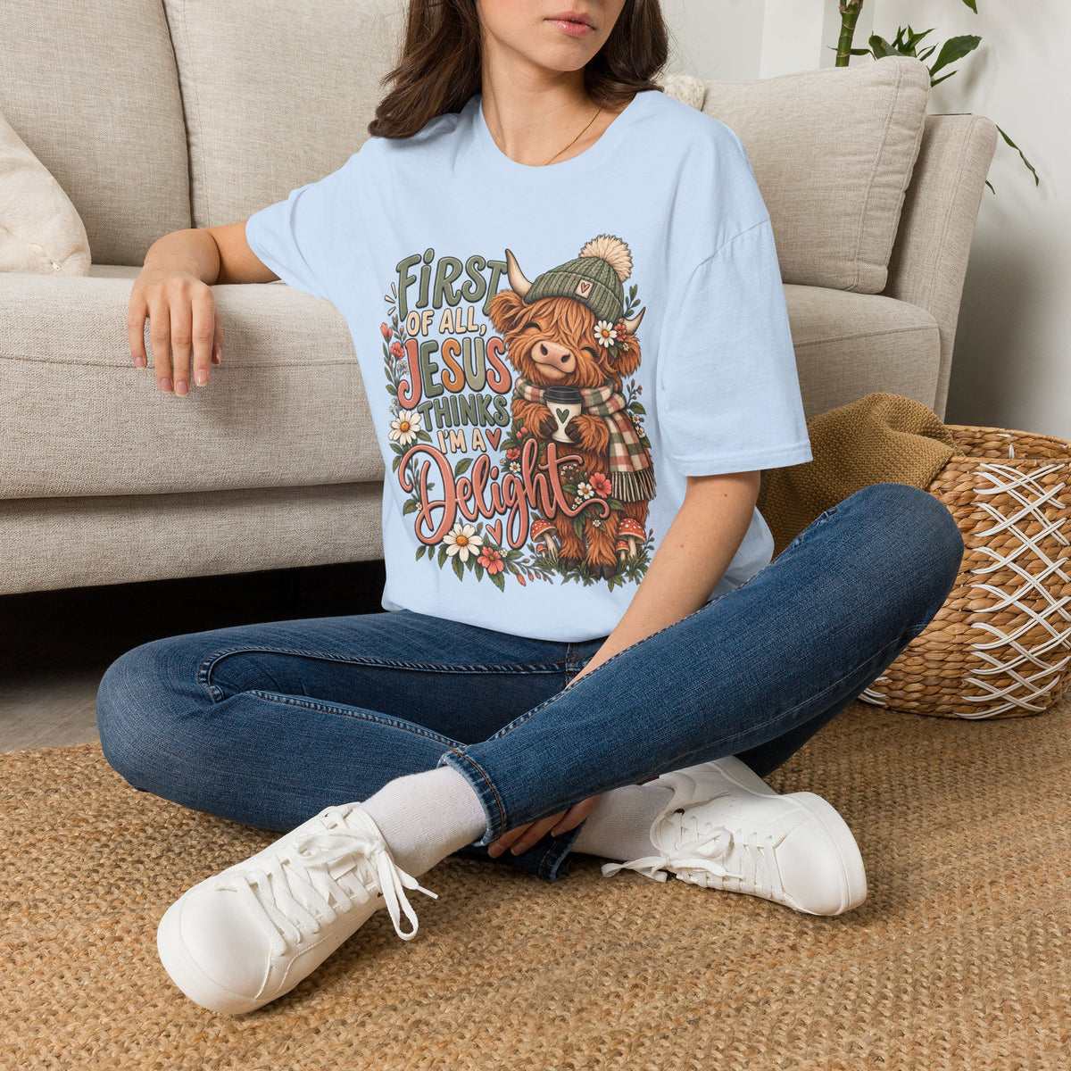 First of All Jesus Thinks I’m Delightful Cow Graphic T-Shirt