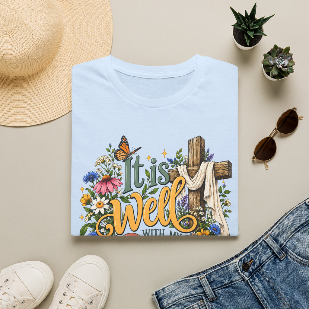 It Is Well Floral Cross T‑Shirt