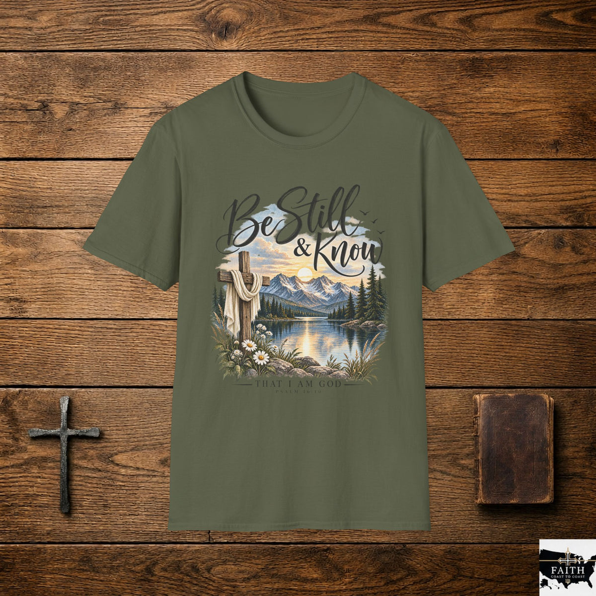 Be Still & Know T-Shirt — Christian Faith Scenic Cross Tee