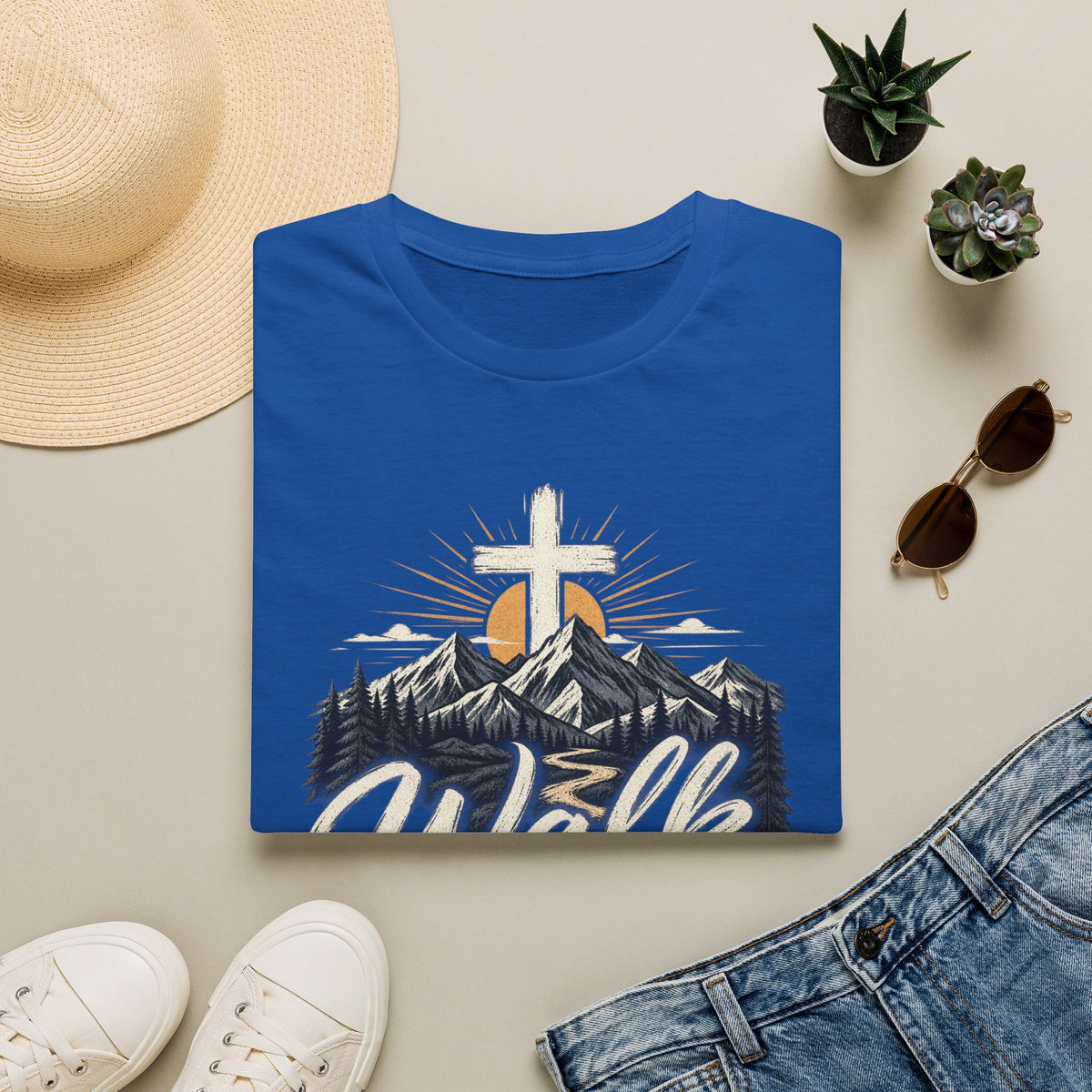 Faith T-Shirt — "Walk by Faith" Christian Cross Mountain Graphic Tee