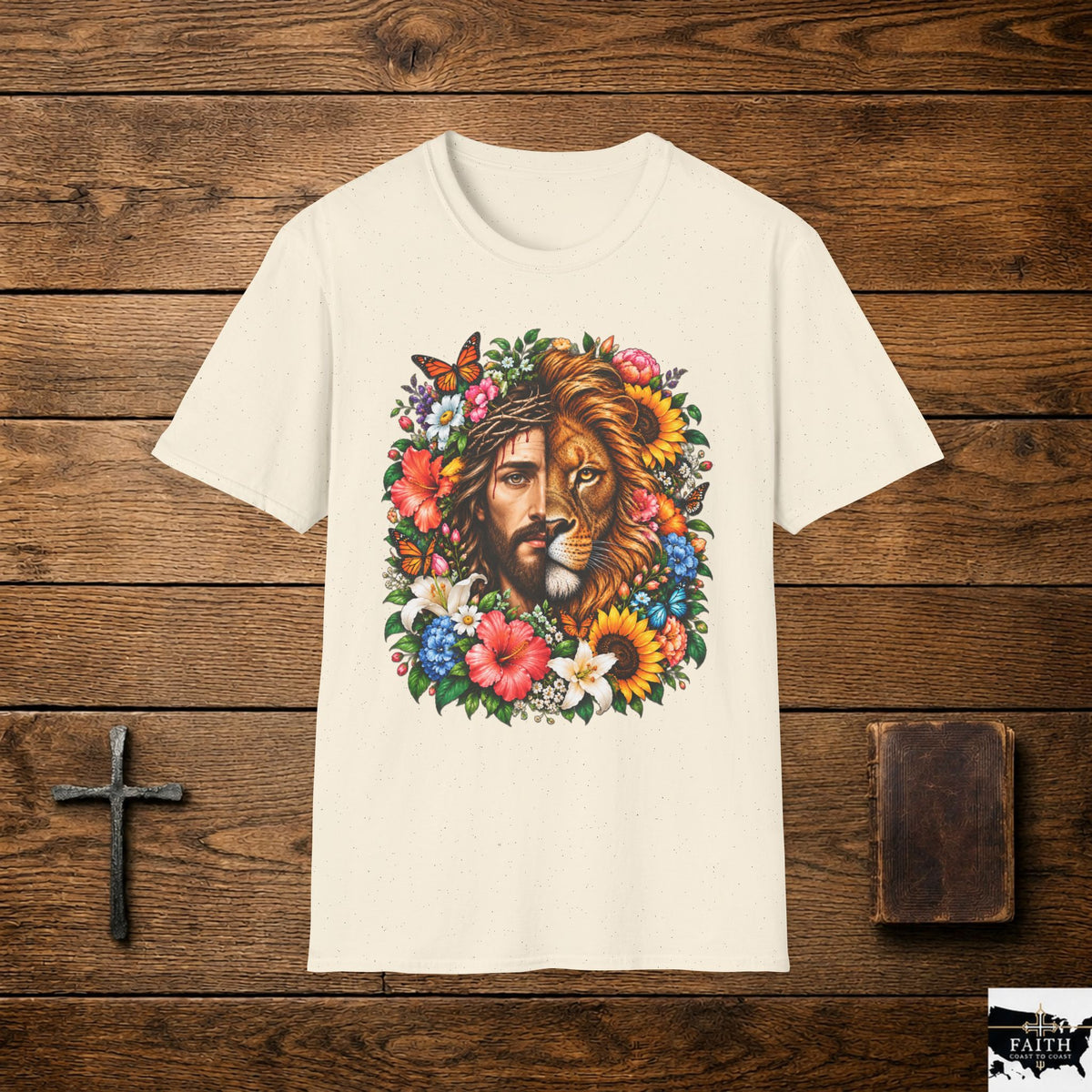 Jesus Lion Floral T-Shirt — Christian Faith Graphic Tee