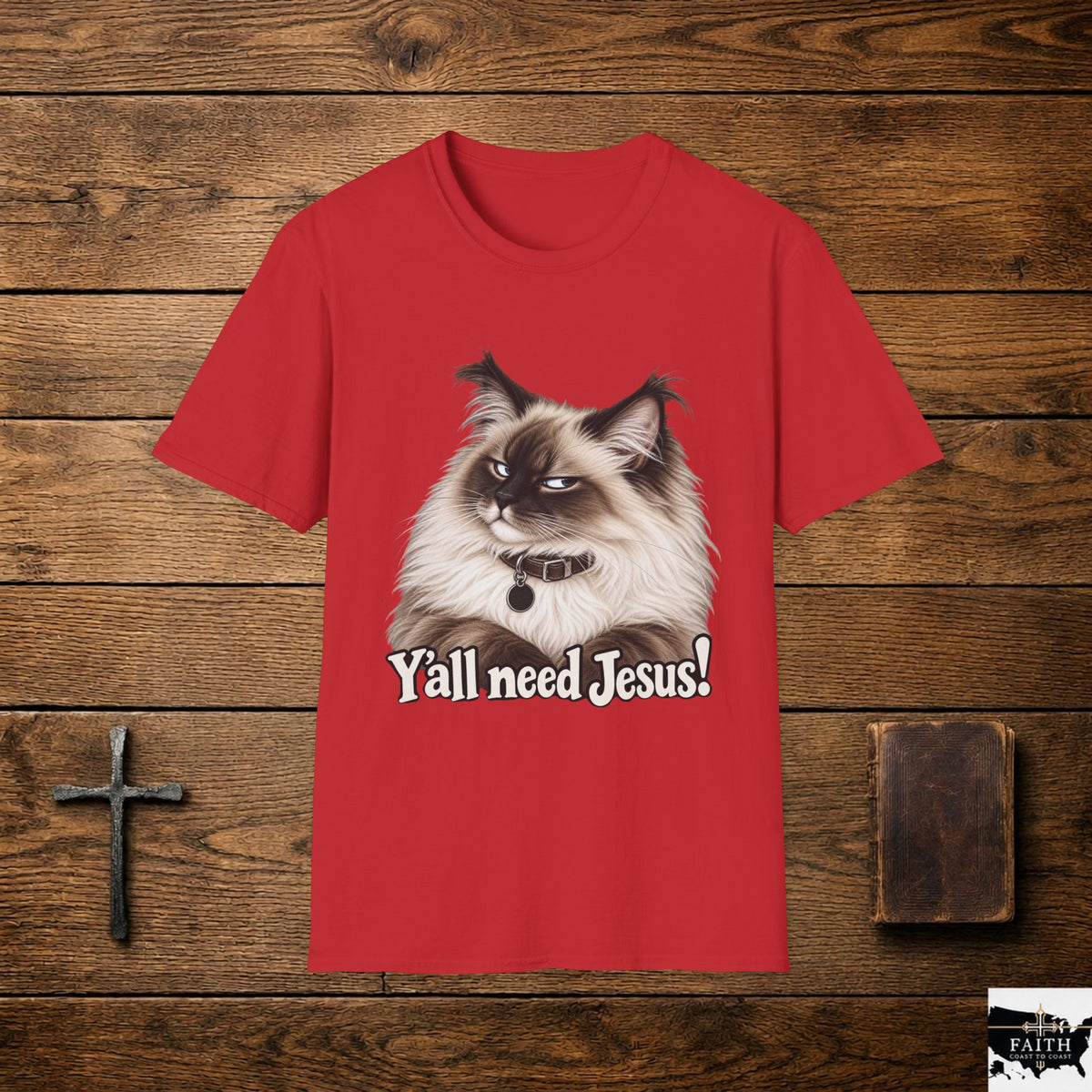 Grumpy Ragdoll Cat Y'all Need Jesus T-Shirt | Faith Humorous Christian Tee