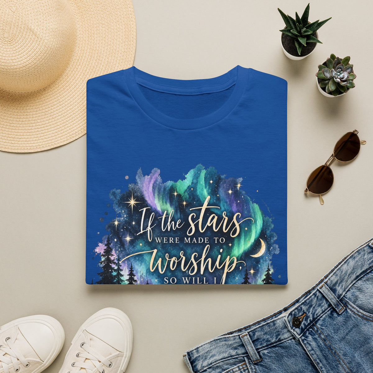 Worship Under the Stars T-Shirt — "If the stars were made to worship" Christian Faith Tee