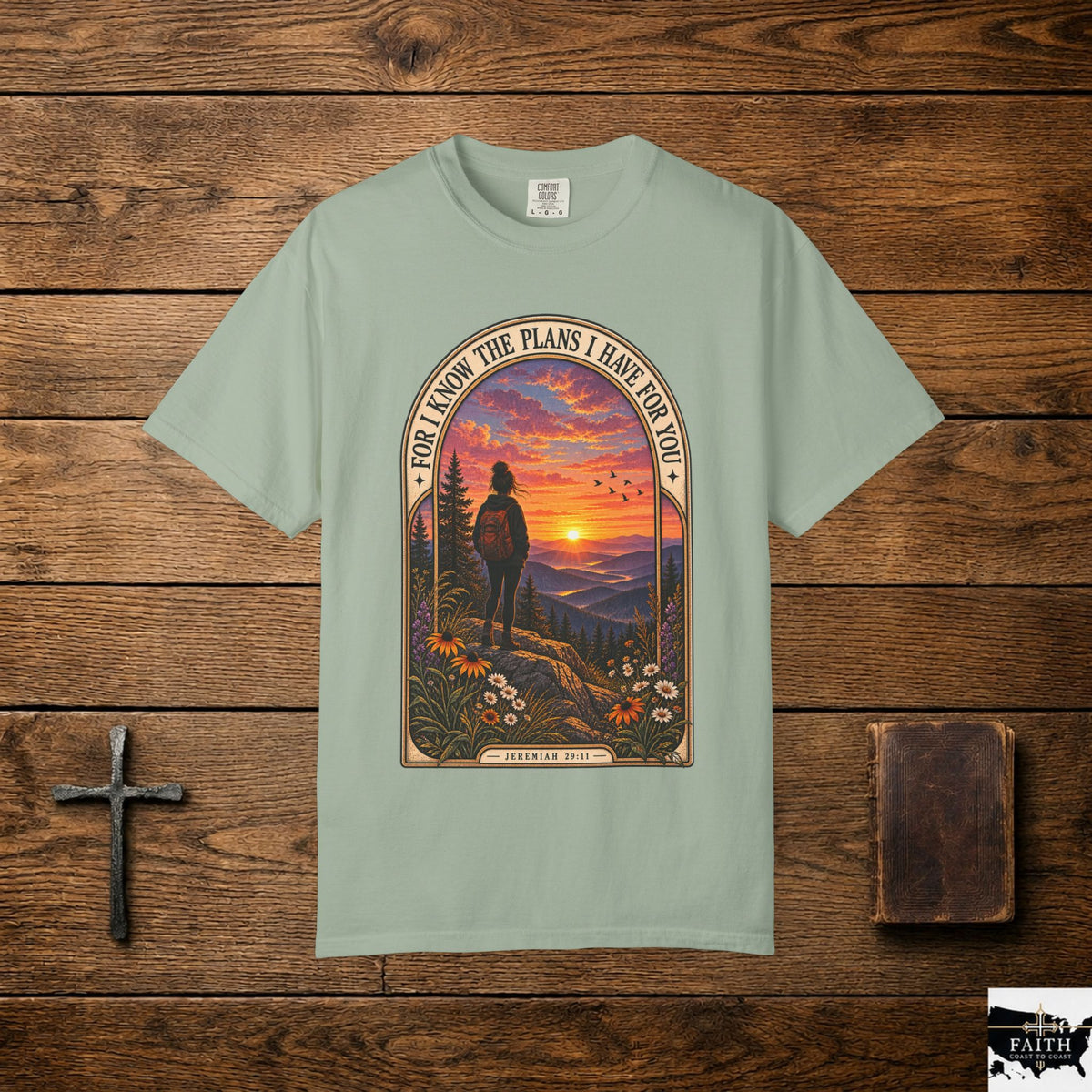 Sunset Hiker T‑Shirt — "For I Know the Plans I Have for You" Inspirational Graphic Tee