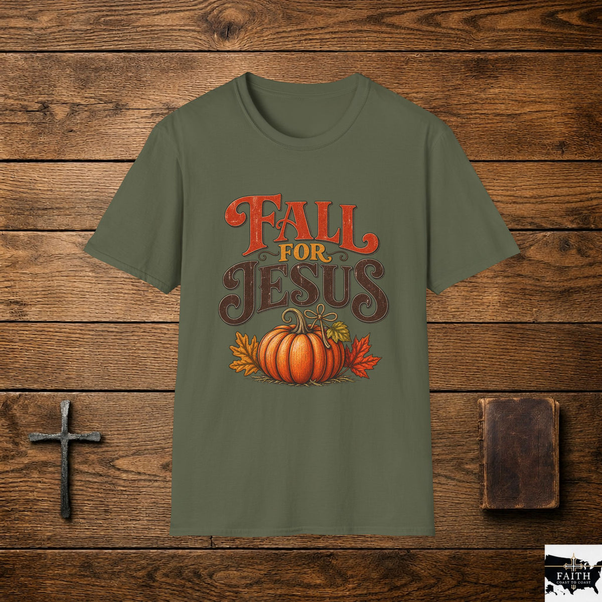 Fall for Jesus T-Shirt | Pumpkin Leaves Typography, Autumn Christian Tee