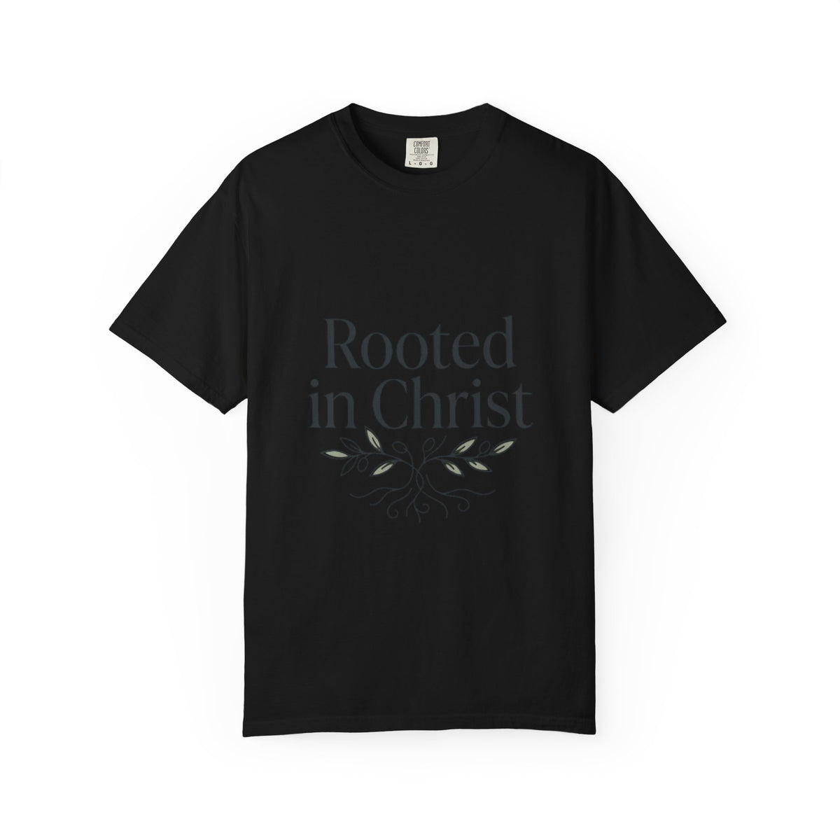 Rooted in Christ T-shirt | Christian Faith Typography with Leaf Roots