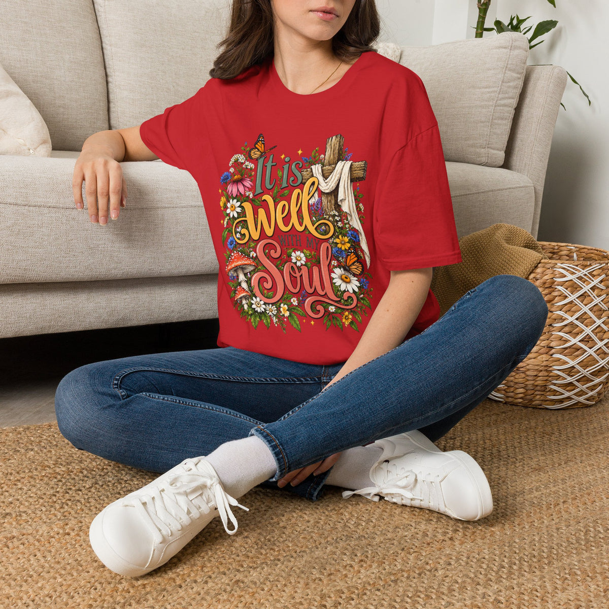 It Is Well Floral Cross T‑Shirt