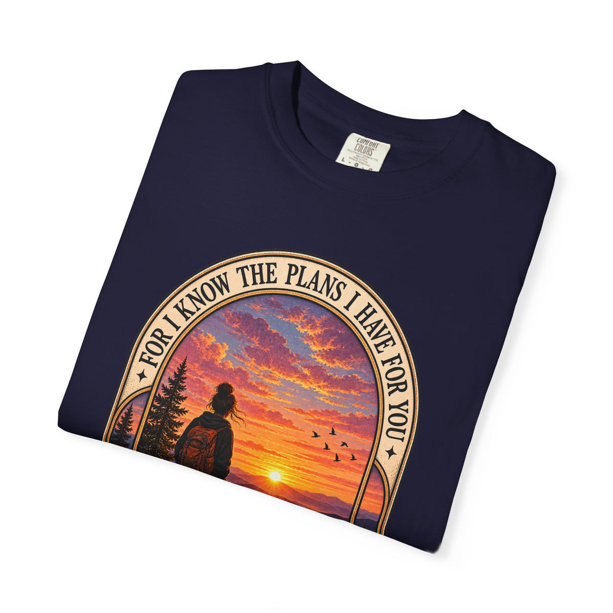 Sunset Hiker T‑Shirt — "For I Know the Plans I Have for You" Inspirational Graphic Tee