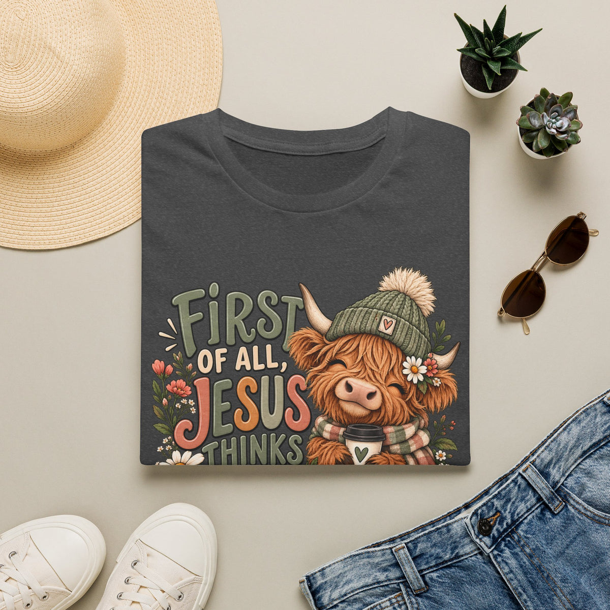 First of All Jesus Thinks I’m Delightful Cow Graphic T-Shirt