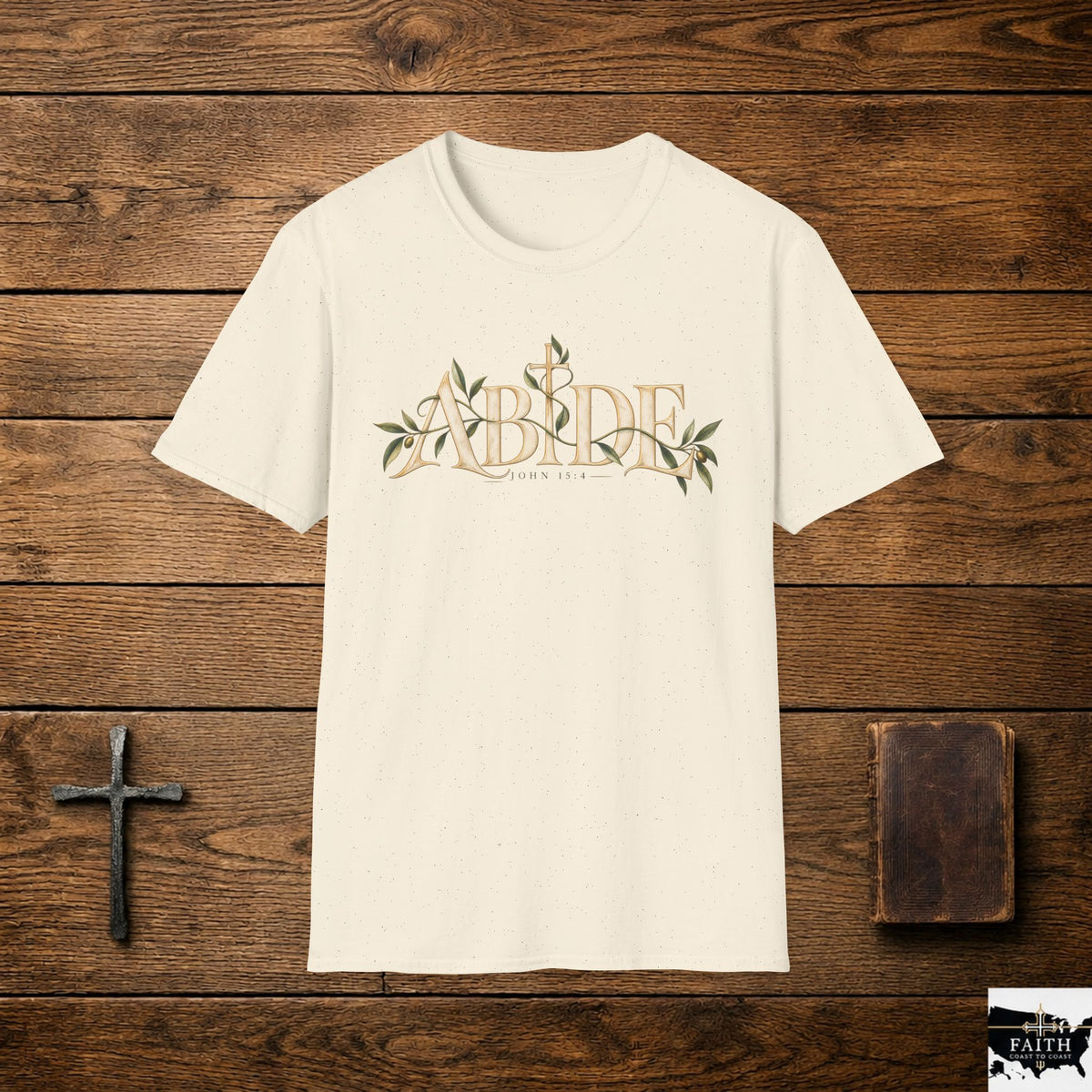 Abide floral script T-Shirt | Scripture John 15:4 faith tee
