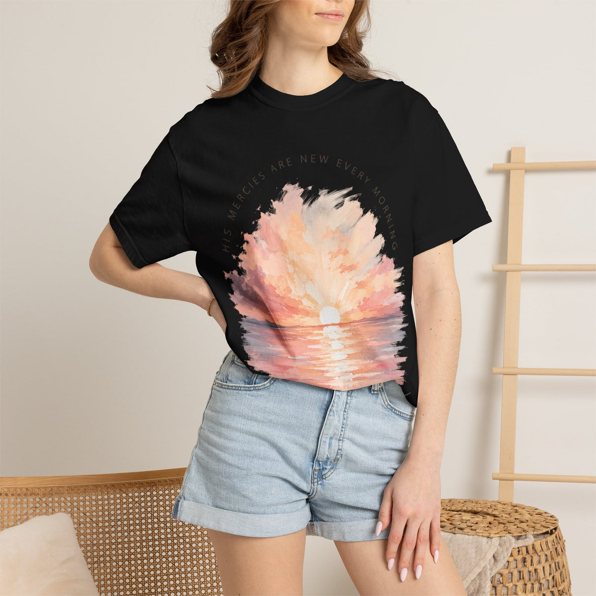 Sunset Reflection T-Shirt — "His Mercy Is New Every Morning" Christian Inspirational Tee