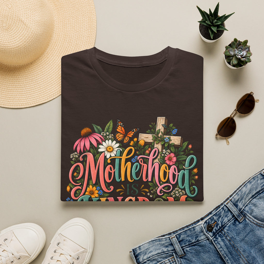 Motherhood Is Kingdom Work T-Shirt — Floral Butterfly Mom Tee