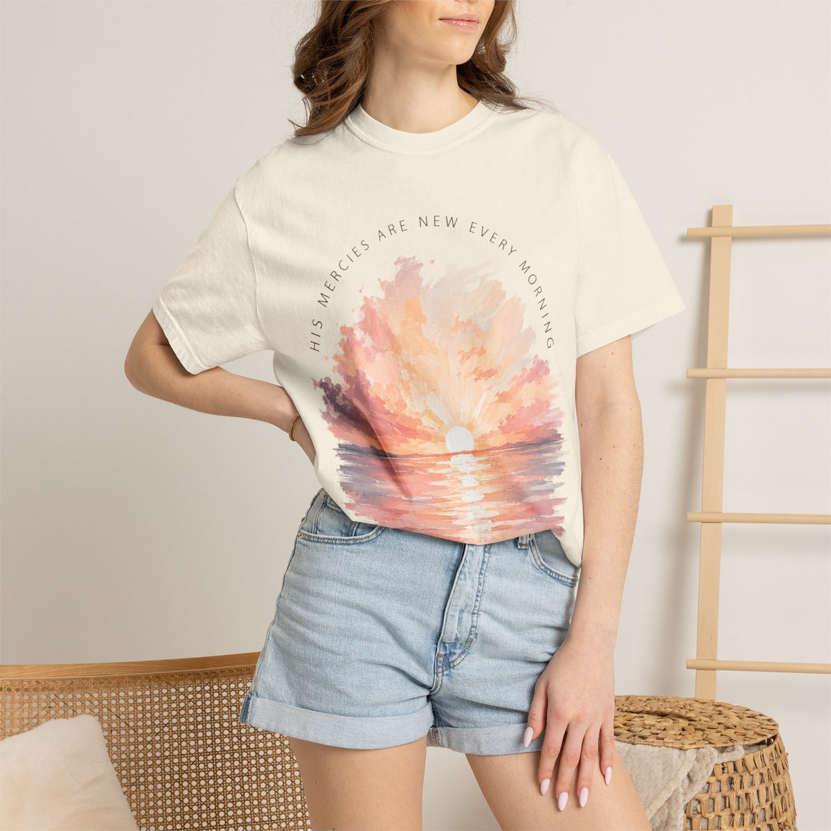 Sunset Reflection T-Shirt — "His Mercy Is New Every Morning" Christian Inspirational Tee