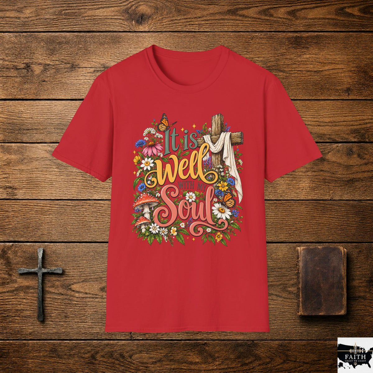 It Is Well Floral Cross T‑Shirt