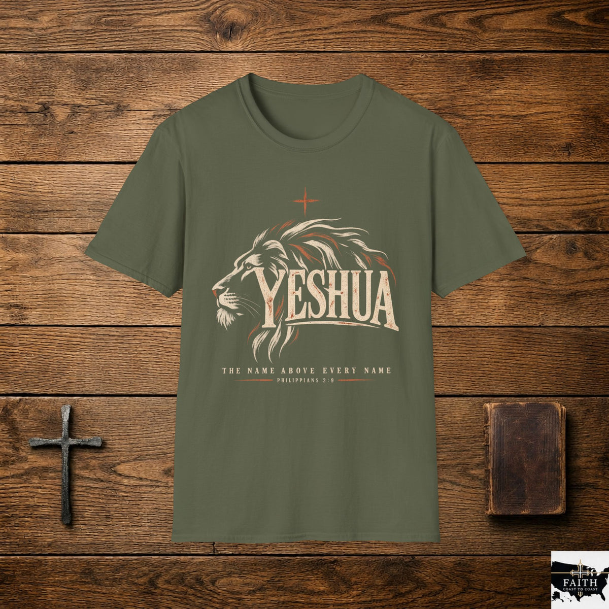 Yeshua Lion T-Shirt — Christian Faith Tee with Lion Graphic and Cross