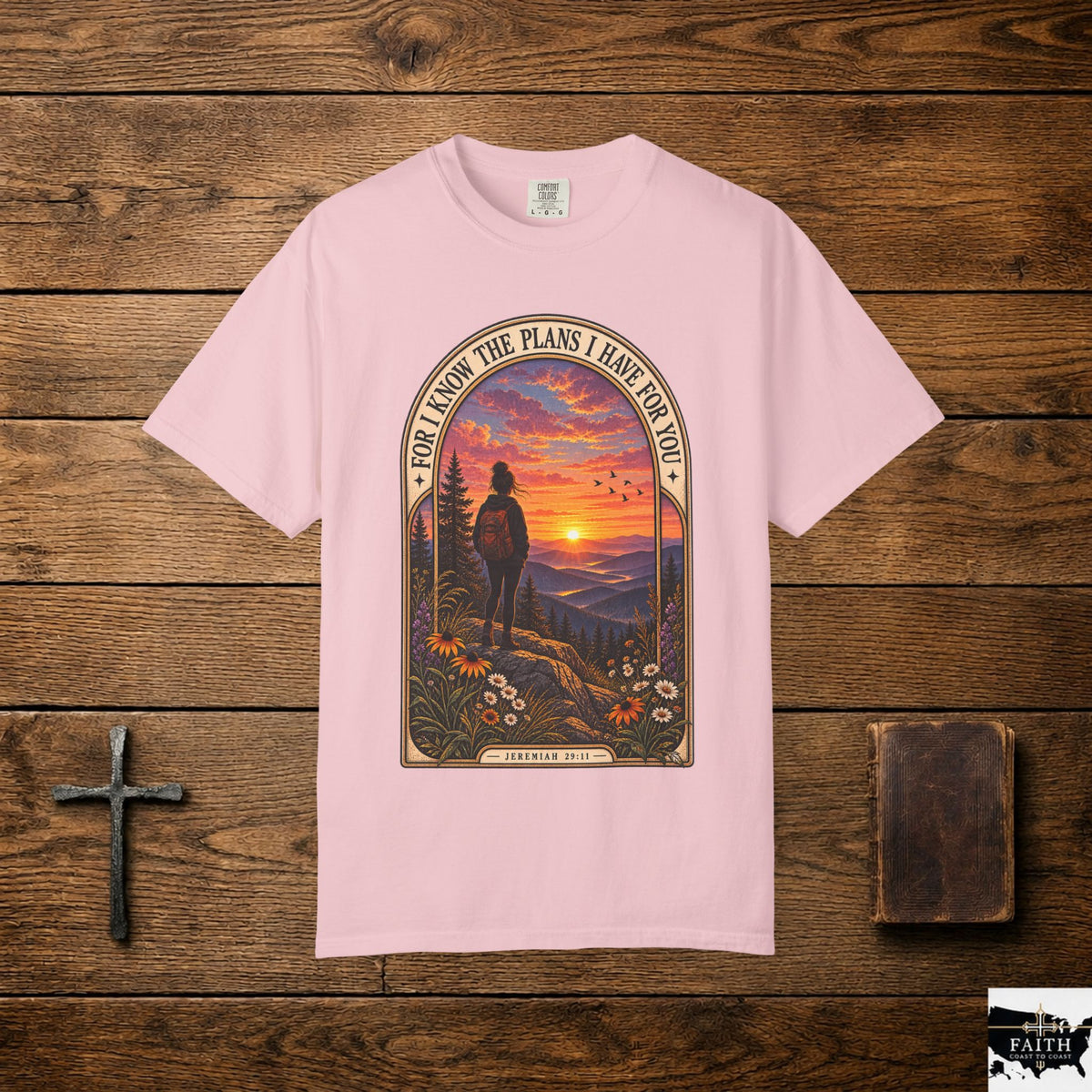 Sunset Hiker T‑Shirt — "For I Know the Plans I Have for You" Inspirational Graphic Tee