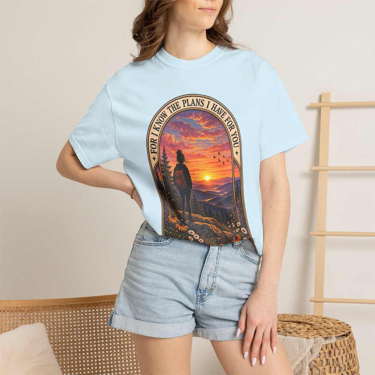 Sunset Hiker T‑Shirt — "For I Know the Plans I Have for You" Inspirational Graphic Tee