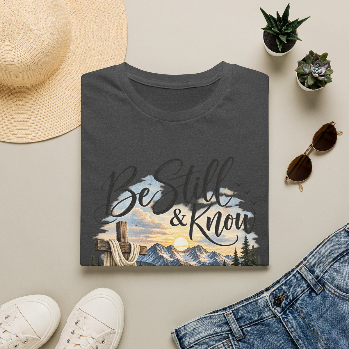 Be Still & Know T-Shirt — Christian Faith Scenic Cross Tee